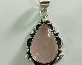 Rose Quartz Pendant,925 Sterling Silver Pendant,Necklace for Women Gift for her,Handmade Silver Rose Quartz Gemstone Jewelry, Pink Rose