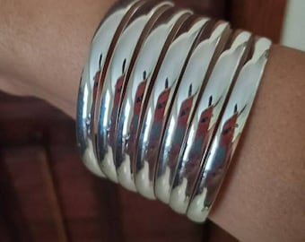 Sterling Silver Stacking Bangles, Set of 7, Mexican Jewelry
