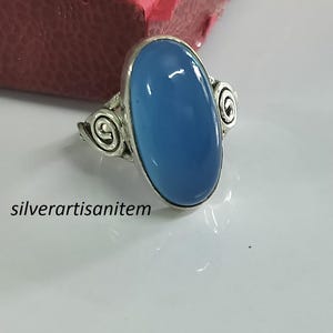 Natural Blue Chalcedony Ring,925 Sterling Silver Ring,Oval Chalcedony Ring,Handmade Silver Ring,Promise Ring,Birthstone Ring,Stackable Rings