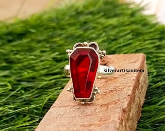 Granat Sarg Ring, 925 Sterling Silber Ring, handgemachte Ring, Statement Ring, Sarg Ring, Frauen Ring, Versprechen Ring, schönes Geschenk für sie