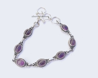 Handgemachtes Oval Amethyst Armband, 925 Sterling Silber Edelstein Armband