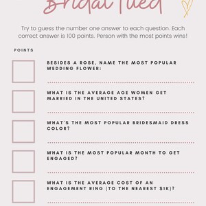 Bridal Shower Trivia Game