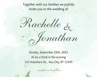 Wedding Invite - Green Watercolor Leaves