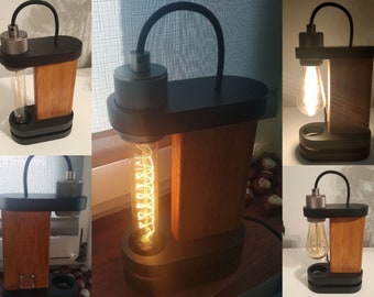 Desk lamp, table, shelf Edison bulb for free. Edison Vintage Lamp Steampunk Bedside Lamp Retro Wooden Lighting Minimalist Lamp Unique Light