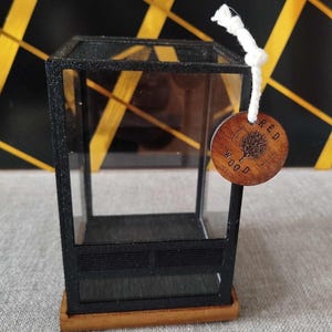 Glass terrarium 10x10x15cm / 3.937x3.937x5.906in Guillotine opening, ventilation /equipment/ wooden base