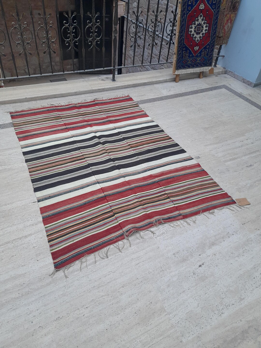 Tukish Wool Rug Handwoven Turkish Wool Rug: Vintage Kilim With Tribal Design - Etsy