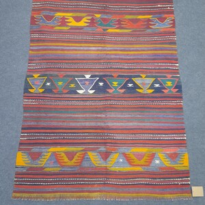 Handwoven Turkish Kilim Rug: Vintage Bohemian Wool Tribal Rug