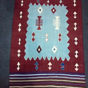 Handwoven Turkish Kilim Rug: Vintage Bohemian Wool Floor Covering