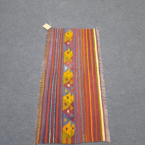 Handwoven Turkish Kilim Rug: Vintage Bohemian Wool Floor Covering