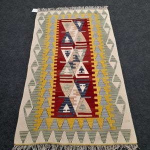 Handwoven Turkish Kilim Rug: Vintage Bohemian Decor, Tribal Wool Carpet