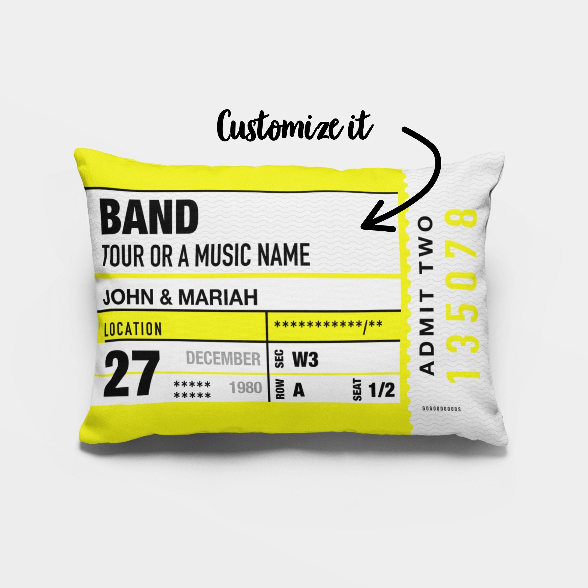 Personalized Memorial Ticket Stub Pillow, Tribute to Loved Ones