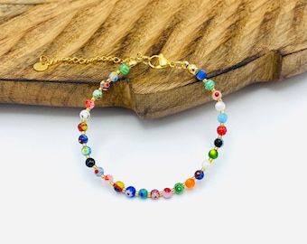 Millefiori kralen armband, handgemaakte kleurrijke kralen armband gemixte kleuren, mix & match met bijpassende ketting, trendy, verstelbaar