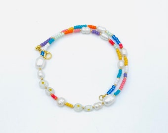 Collier de perles mixtes avec fleurs et perles, collier de fleurs et perles multicolores, collier coloré avec fleurs Millefiori