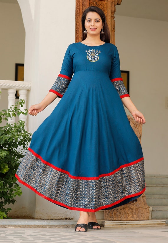 Aradhna Silky Vol 1 Heavy Cotton With Fancy Work Long Gown Style Casual  Wear Kurtis Wholesale