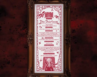 The Thirteen Sampler | Monochrome Cross Stitch Pattern PDF Download