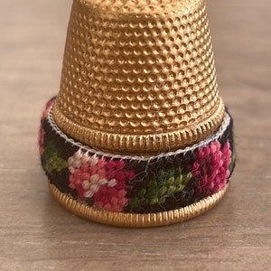 Gold Dipped Embroidered Flower Trimmed Thimble -Made in Austria