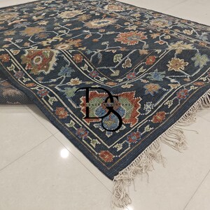 Hand-Knotted Wool Oushak Rug: 8x10 Blue Floral Design Rugs for living Room, Bedroom, Nursery, Office 6X9 8X10 9X12 10X14 Custom Area Rugs