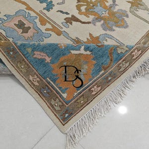 Handmade Wool Oushak Rug: 9x12 Blue Floral Medallion Rugs for living Room, Bedroom, Nursery, Office 6X9 8X10 12x18 10X14 Custom Rugs