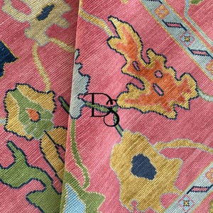 Pink Exquisite Oushak Hand Knotted Rug Pink Turkish Oriental Area Handmade Rugs for Living Room ,BedRoom , Hall Way , 8x10 , 10x14.