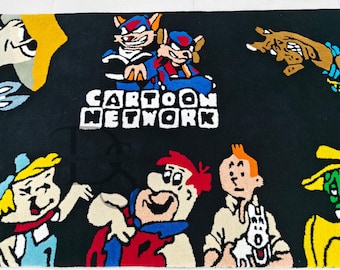 Alfombra de peluche de Cartoon Network: Personajes clásicos de dibujos animados, decoración para sala de juegos