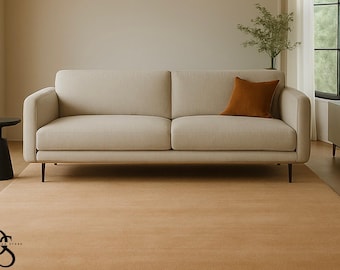 Hand Tufted Wool Rug: Modern Minimalist Light Beige Tan Rug