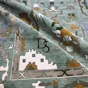 Emerald Garden Oushak Rug-8x10ft-Hand-Knotted Masterpiece with Intricate  and Green patterns-Perfect for Infusing Elegant Vintage Charm.