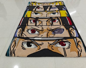 Naruto Sharingan Eyes pluche vloerkleed: met iconische ogen van Naruto, Kakashi en meer! Ideaal voor slaapkamers of elke andere ruimte die een anime-tintje nodig heeft.