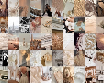 Uptown Girl Beige 50pcs Collage Kit ~ luxury minimalistic wall decor ~ beige & cream aesthetic ~ 4x6 in