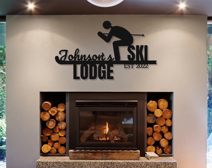 Ski Lodge sign, Ski Sign, Custom name sign, Skier Established metal sign, Ski house decor, Ski cabin sign, gift for skier, ski lover gift