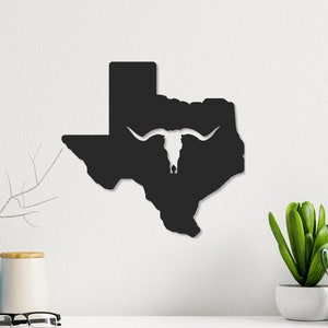 Longhorn wall art, Texas longhorn Skull metal sign, metal wall art, State of Texas Longhorn Sign, Metal Home art, US state metal art