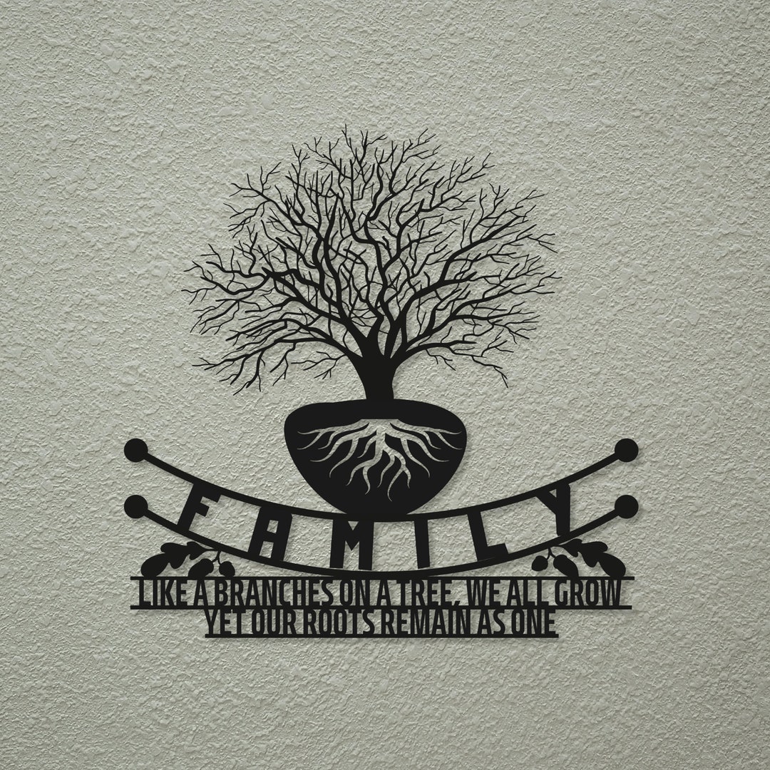 Family Quote Sign Metal Wall Art, Oak Tree Metal Wall Art, Family Roots