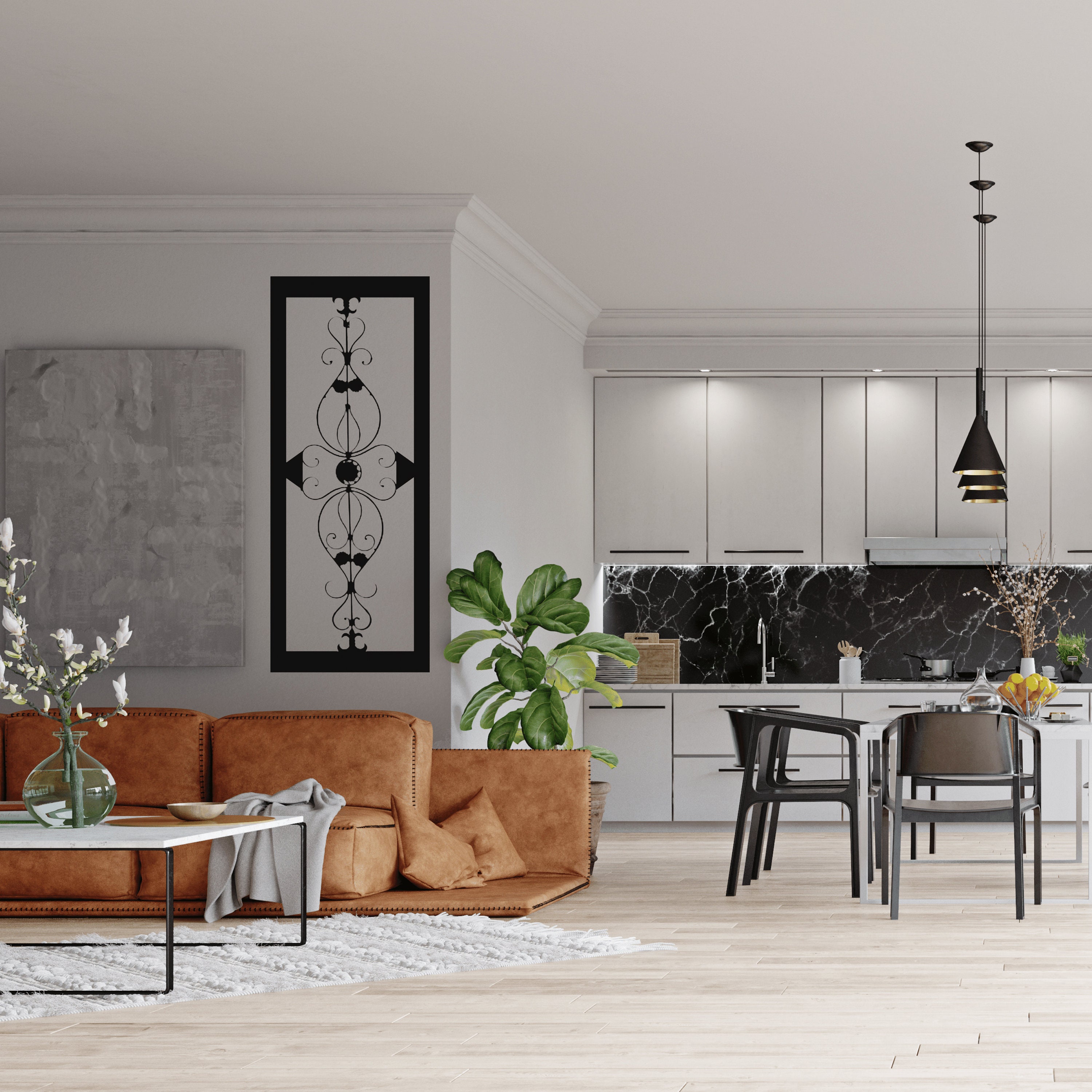 Long Narrow Metal Wall Art Metal Ornament Vertical Design. Etsy