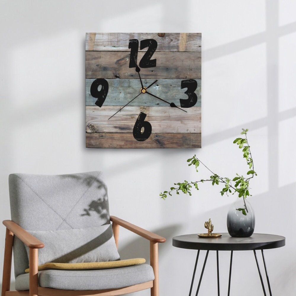 Rustic Square Wall Clock, Barn Wood Pallete Design, Distressed Looking