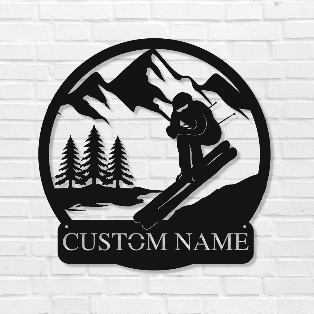 Custom Ski Sign, Skier Wall Art, Personalized Wall Decor, Mountain and