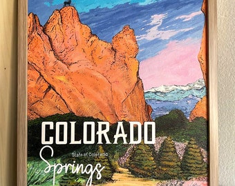 Colorado Springs Original Art Acrylic Tamaño 15/19 pulgadas Vintage Colorado Landscape