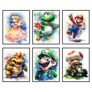 Vintage Super Mario Arcade Cabinet Poster Collection Wall Art for Nintendo Gamer Room Decor ( 8x10&quot; 6 Pack Unframed )