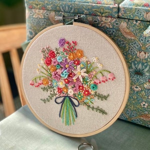 Hand embroidered Hand made flower bouquet completed Embroidery gift or kit. Floral embroidery 6 inch hoop wall art Nursery Mother’s Day
