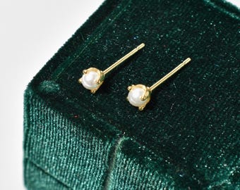 Mini Perlenohrstecker mit goldfarbener Viererfassung