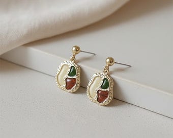 Zierliche Retro Ölgemälde Hängeohrringe | Kreative Matte Finish Schmuck für den Alltag