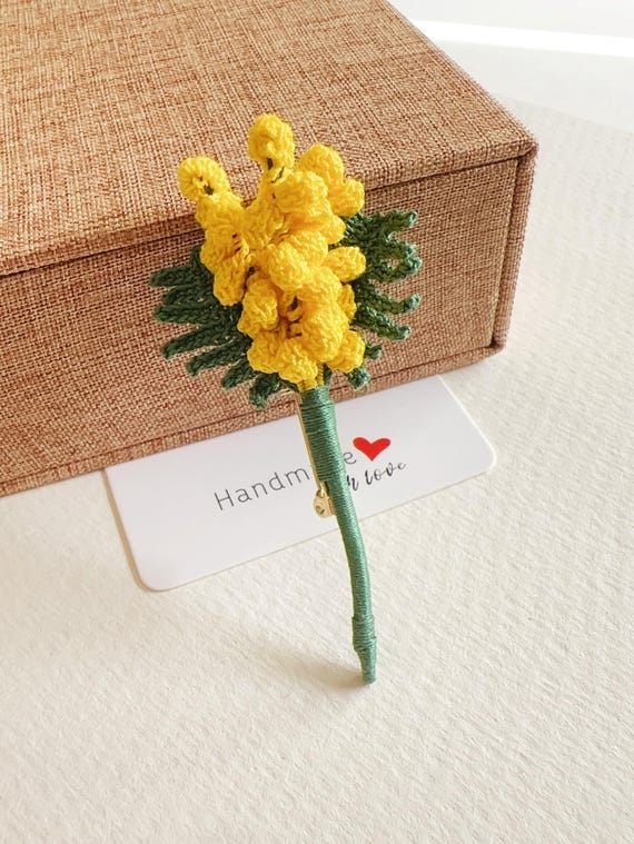 Mimosa Boutonniere Hand-Embroidered Brooch Pin Mimosa Boutonniere Hand-Embroidered Brooch Pin