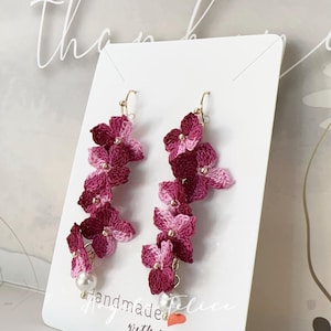 Dangling earrings Fiorini Hydrangea Flower light blue red purple multicolored spring handmade Micro crochet gift idea various colors