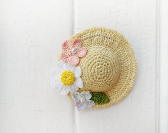 Broche chapeau fleur marguerite Broche florale au crochet dentelle bijoux idée cadeau fait main