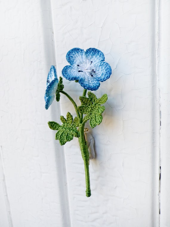 Nemophila Light Blue Flower Crochet Brooch Floral Lace Jewelry