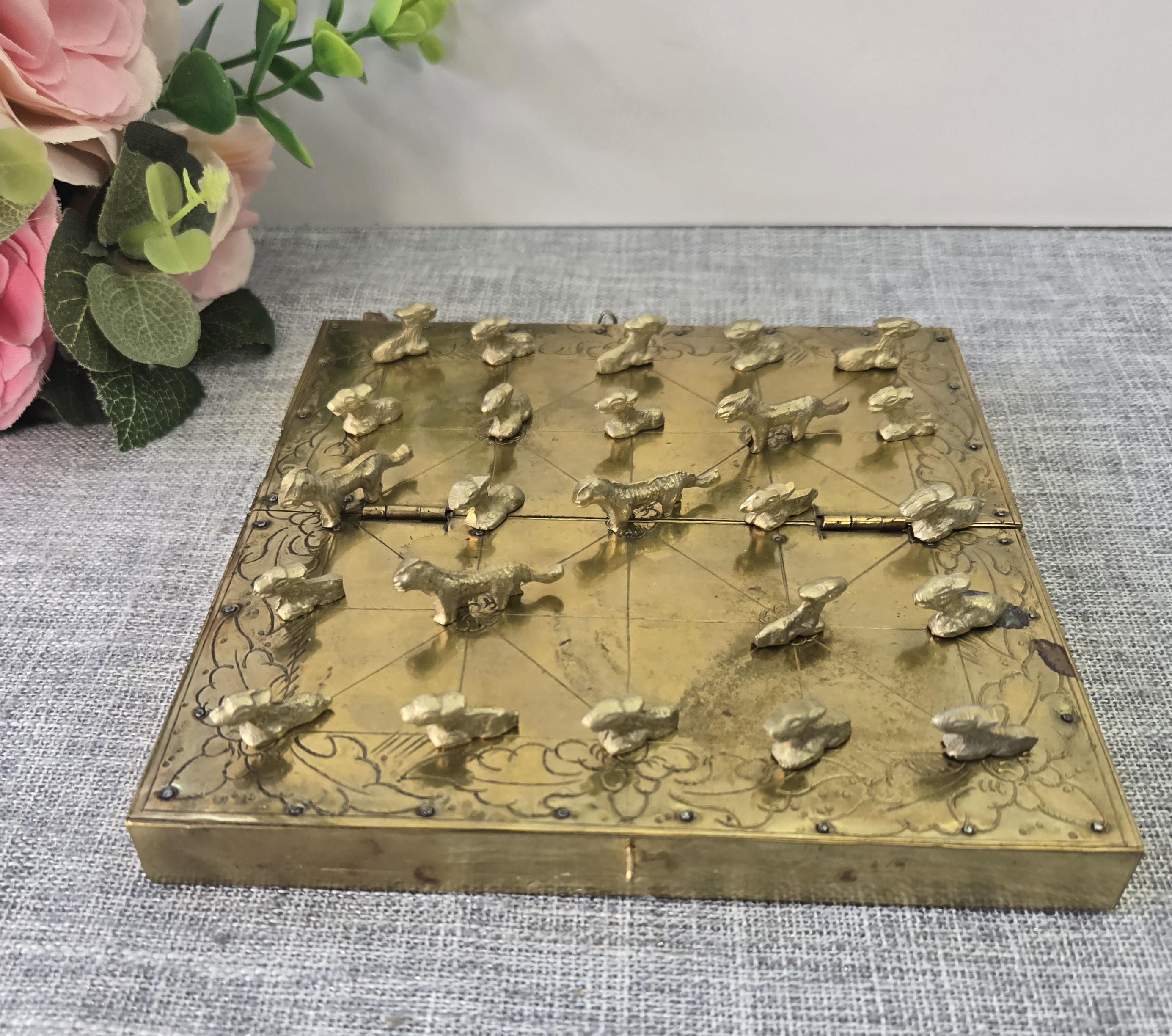 Vintage Bagh Chal Tiger Goat Board Game Rare Unique Brass 6