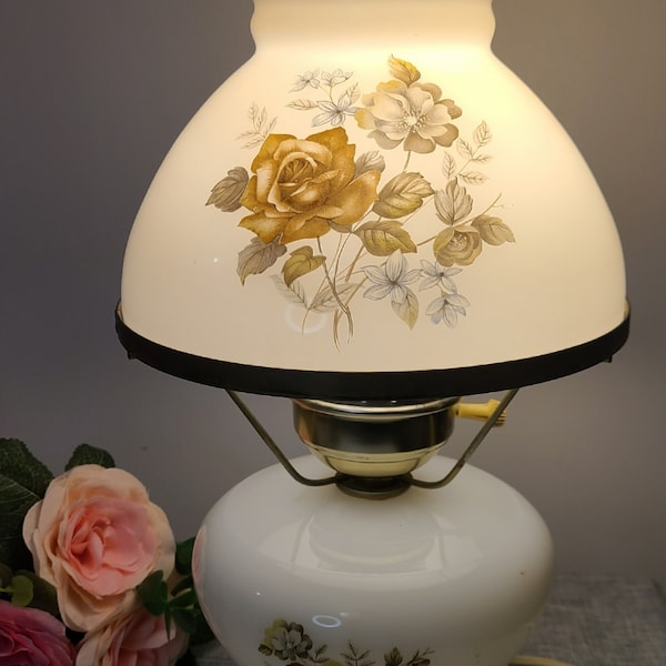 Vintage Milk Glass Table Lamp, Gone With The Wind, Floral