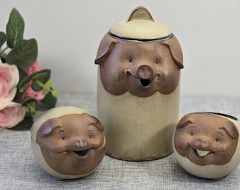 Vintage set van 3 UCTCI Lauren Japan varkensset theepotroomkan en suikerpot Japan