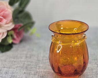 Piccolo vaso vintage in vetro soffiato a mano color arancio ambrato, modello Pilgrim, 3,5 pollici