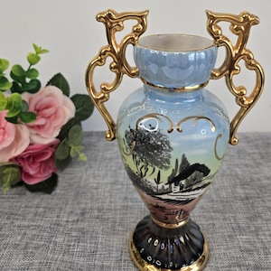 Vintage ELPA Alcobaca Golden Portuguese Vase with Handles