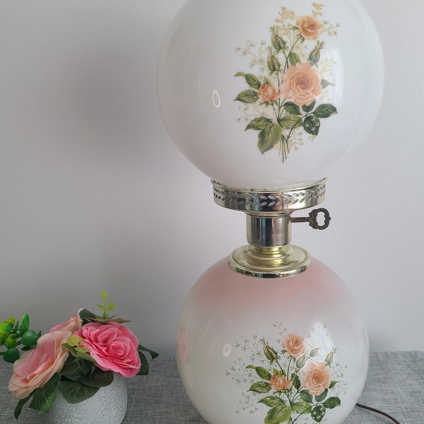 Vintage Victorian Style Gone With The Wind  21" Hurricane Table Lamp, Milk Glass