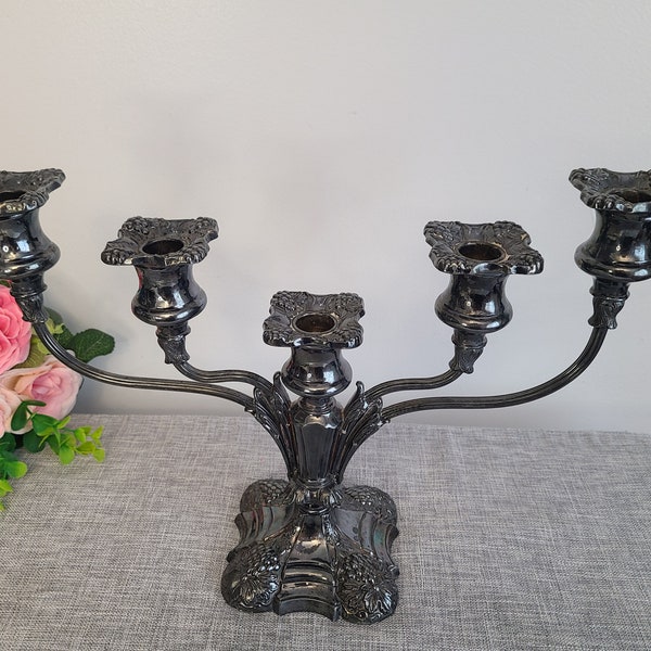 Unique Vintage Coronet Silver Plate EP Lead 5 Arm Candelabra Solid Metal Candle